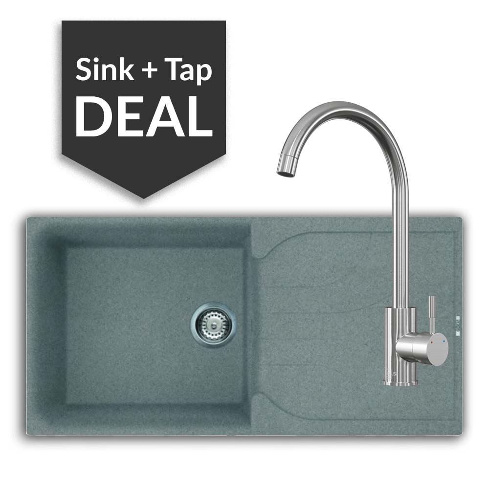 Quartz Titanium Large Single Bowl Sink & Varone Brushed Steel Tap Pack