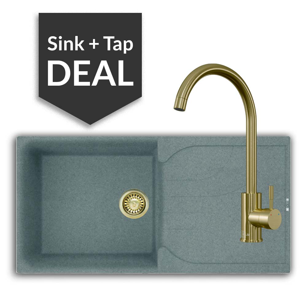 Quartz Titanium Large Single Bowl Sink & Varone Brass Tap Pack