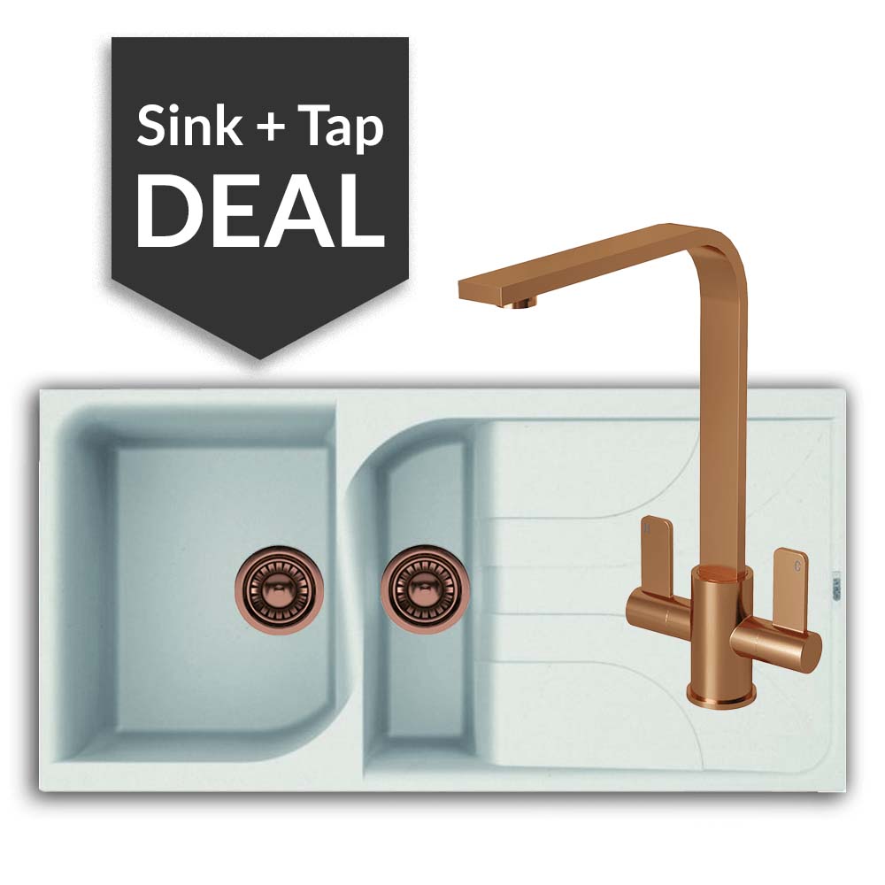 Quartz White 1.5 Bowl Sink & Mesa Copper Tap Pack