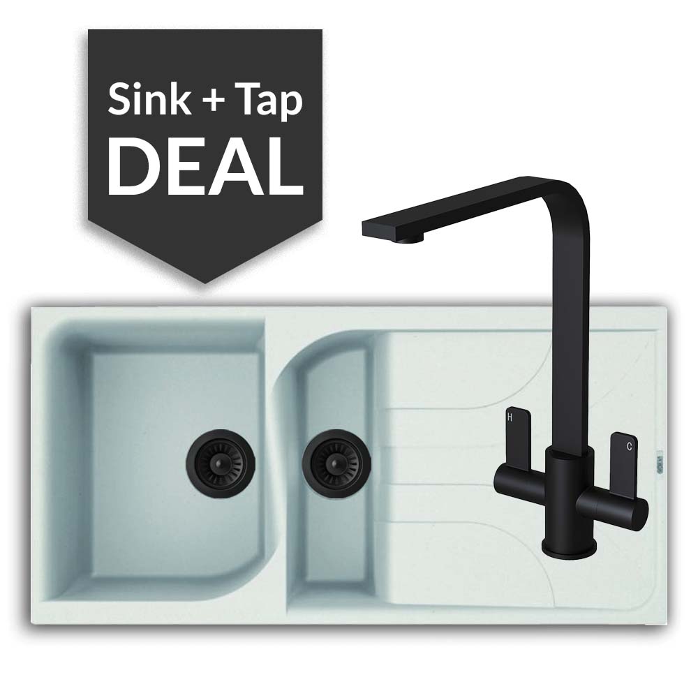 Quartz White 1.5 Bowl Sink & Mesa Matte Black Tap Pack