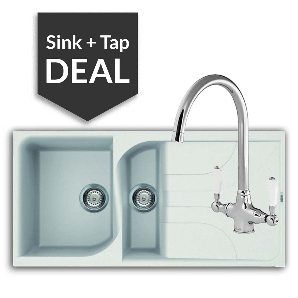 Quartz White 1.5 Bowl Sink & Belmore Chrome Tap Pack