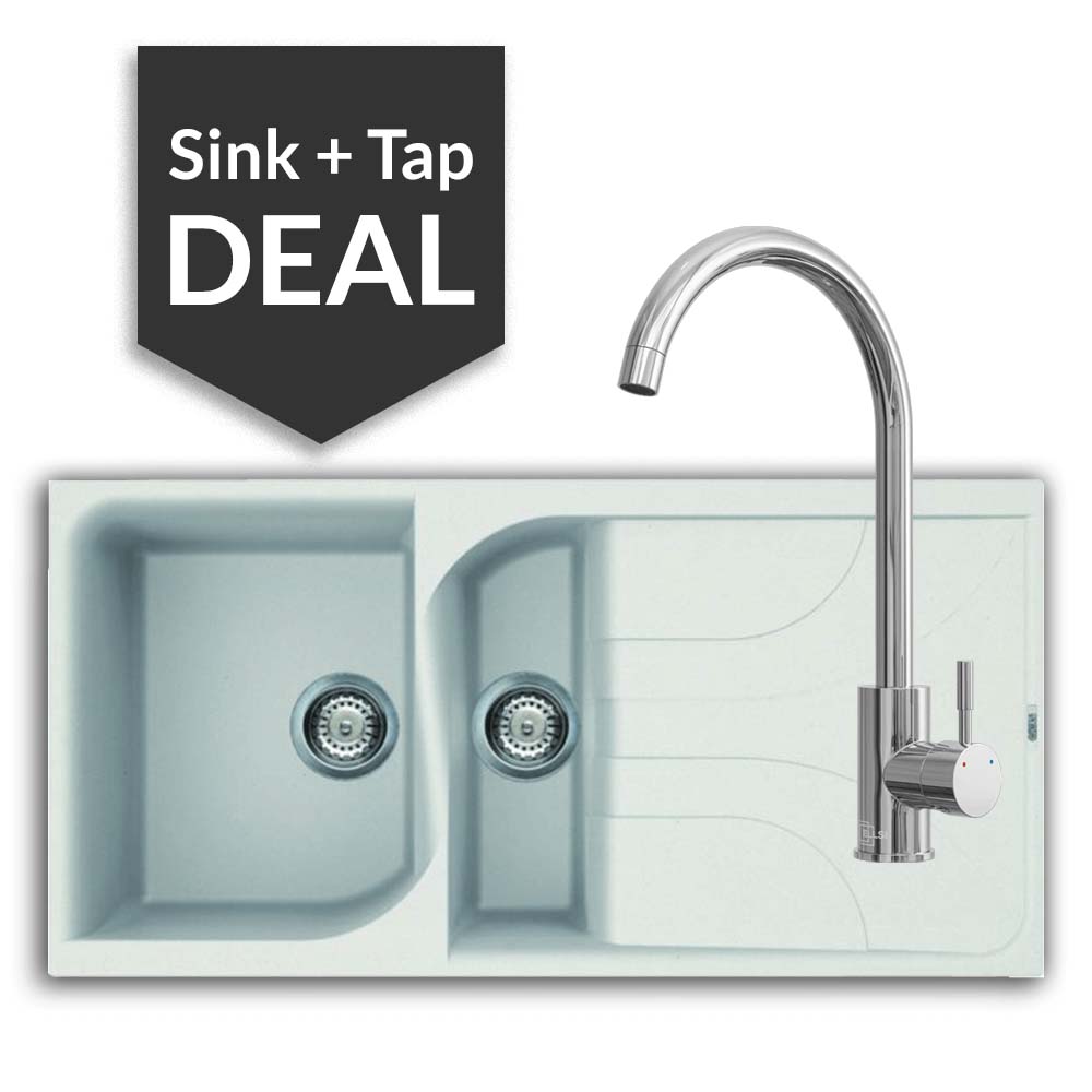 Quartz White 1.5 Bowl Sink & Varone Chrome Tap Pack