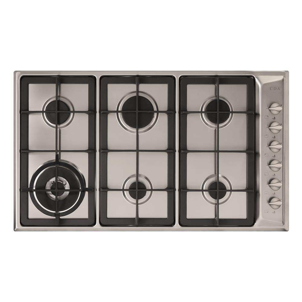 CDA HG9321SS - 6 Burner Gas Hob, Cast Iron Supports, Front Control