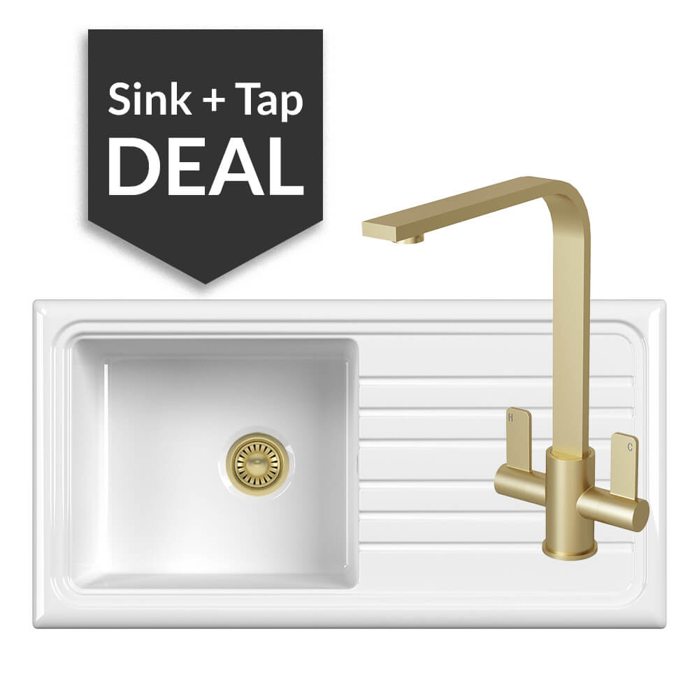 Ceramic Single Bowl Sink & Eben Brass Tap Pack - 2024