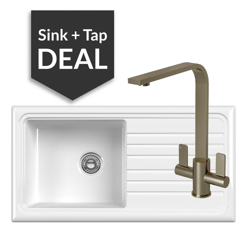 Ceramic Single Bowl Sink & Mesa Brushed Steel Tap Pack - 2024