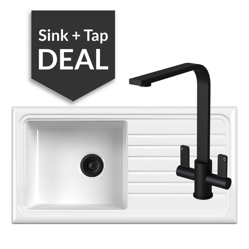 Ceramic Single Bowl Sink & Mesa Matte Black Tap Pack- 2024