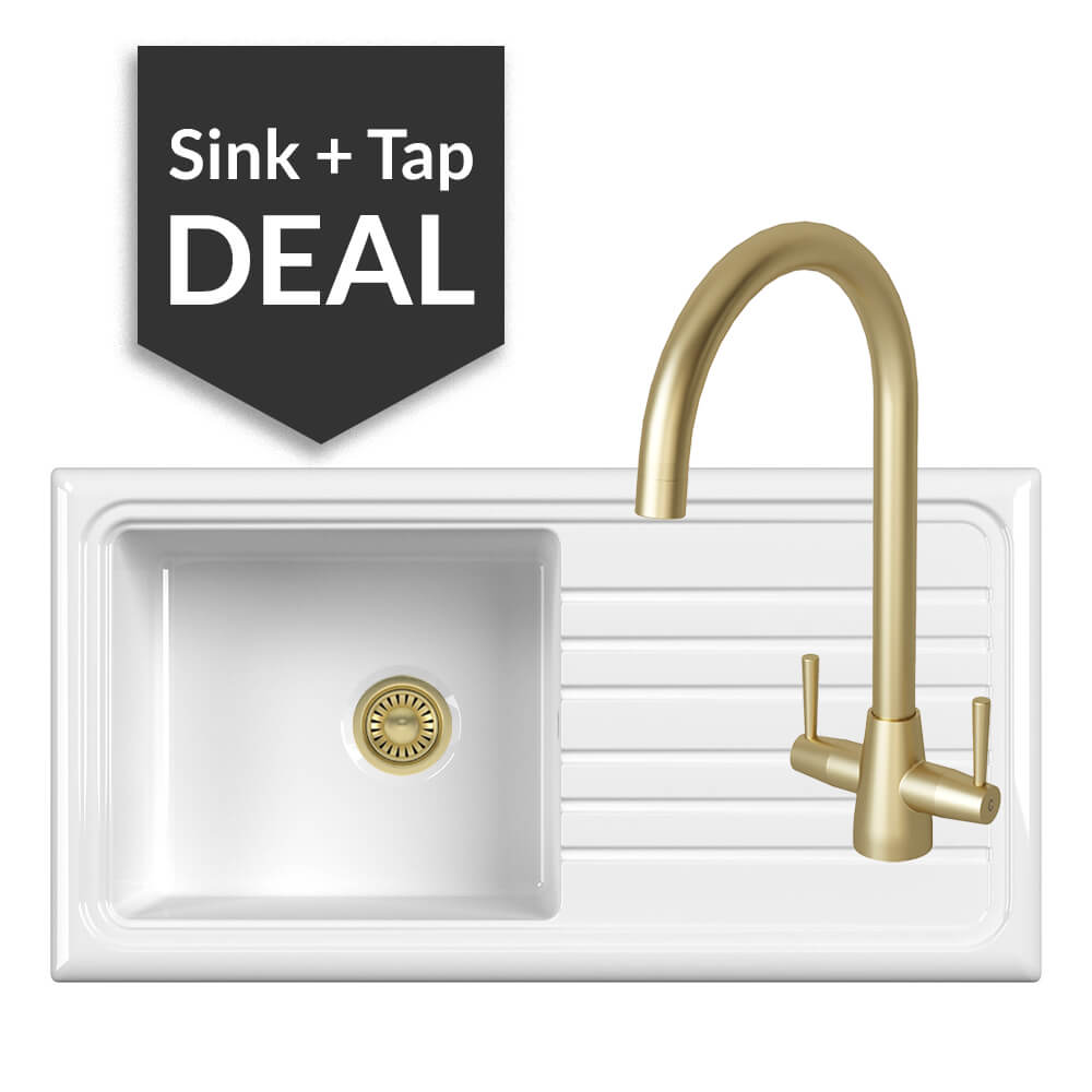 Ceramic Single Bowl Sink & Cascade Brass Tap Pack - 2024