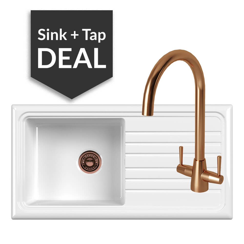 Ceramic Single Bowl Sink & Cascade Copper Tap Pack - 2024