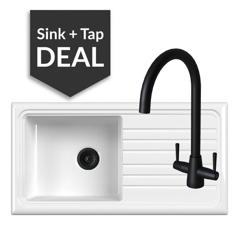 Ceramic Single Bowl Sink & Cascade Matte Black Tap Pack - 2024