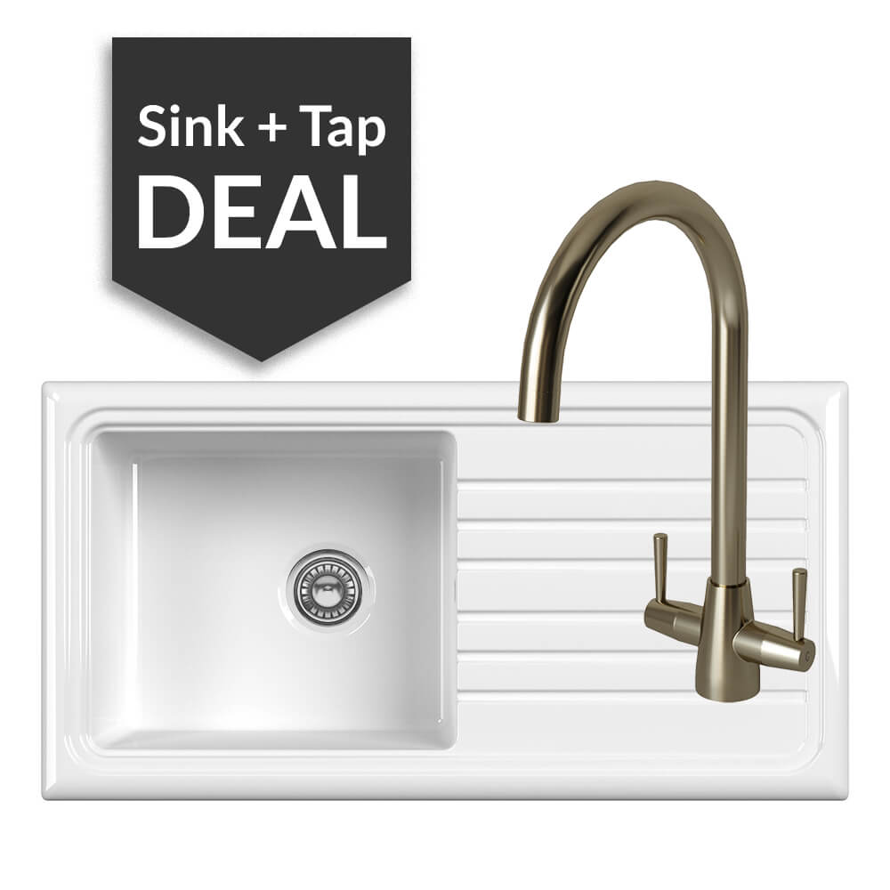 Ceramic Single Bowl Sink & Cascade Brushed Steel Tap Pack - 2024