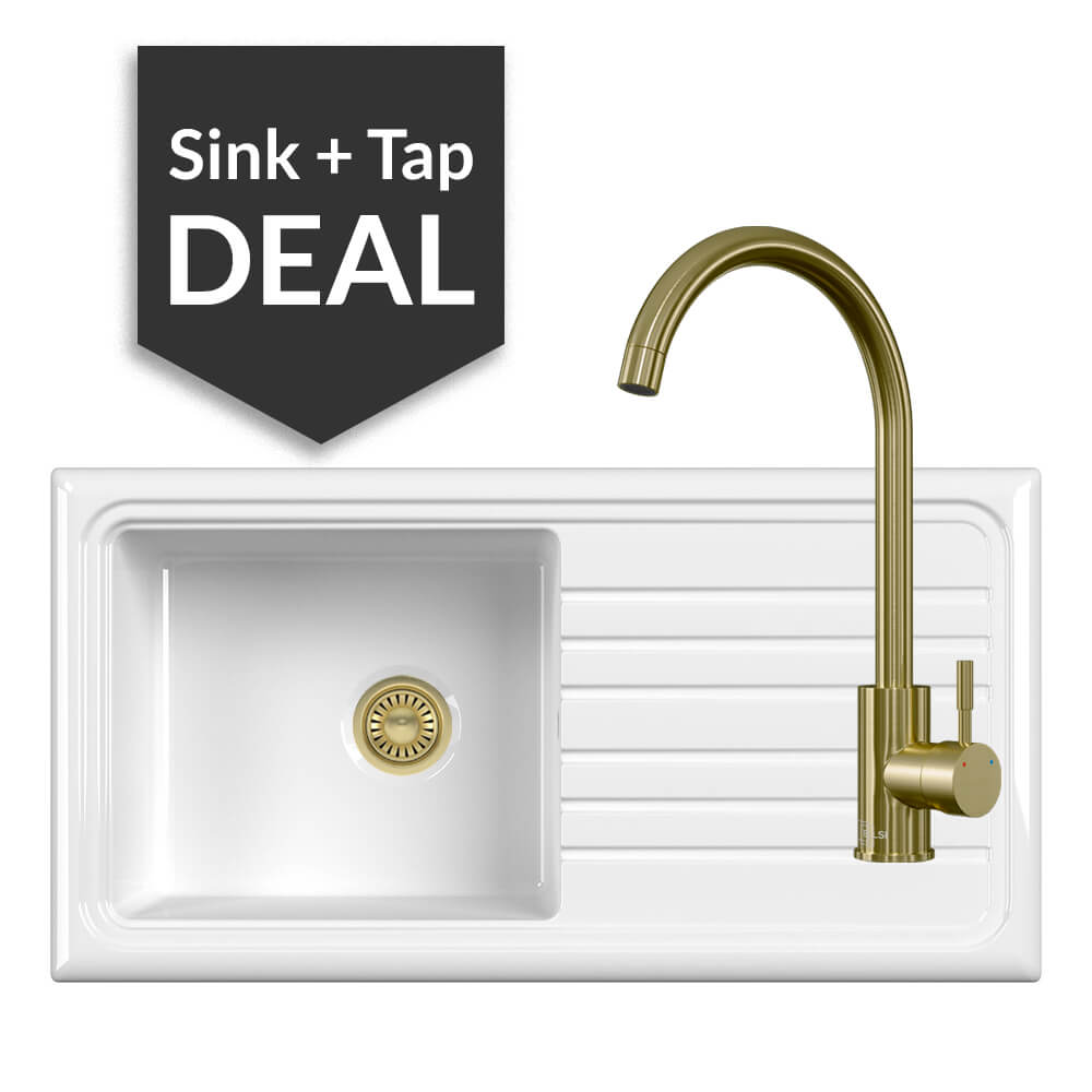 Ceramic Single Bowl Sink & Varone Brass Tap Pack - 2024