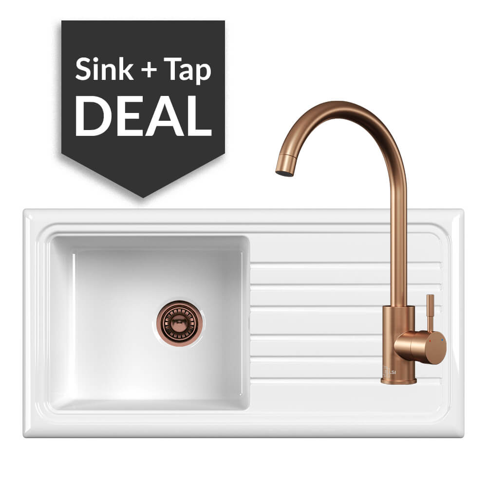 Ceramic Single Bowl Sink & Varone Copper Tap Pack - 2024