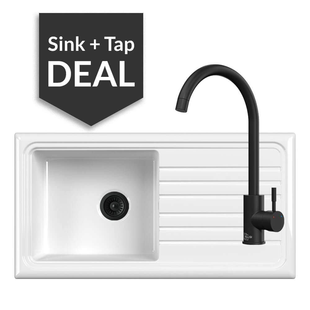 Ceramic Single Bowl Sink & Varone Matte Black Tap Pack - 2024