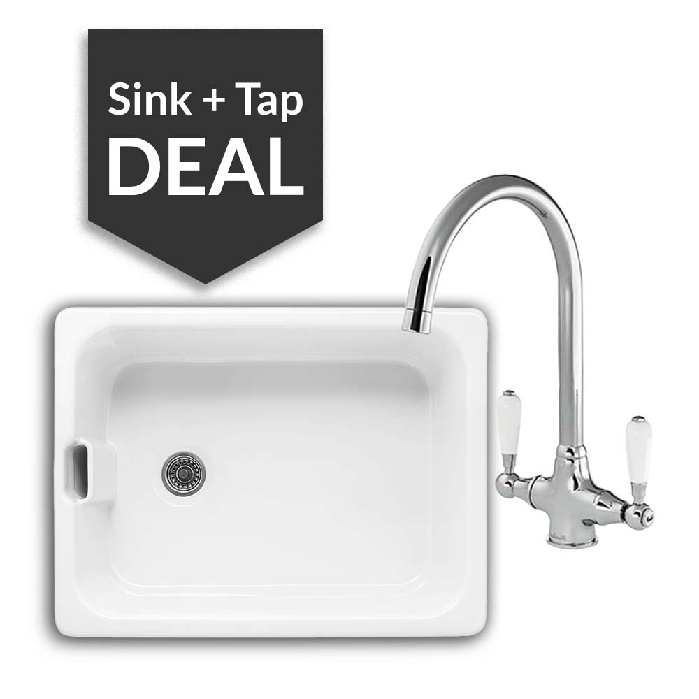 600mm Single Belfast Sink & Belmore Chrome Tap Pack - 2024