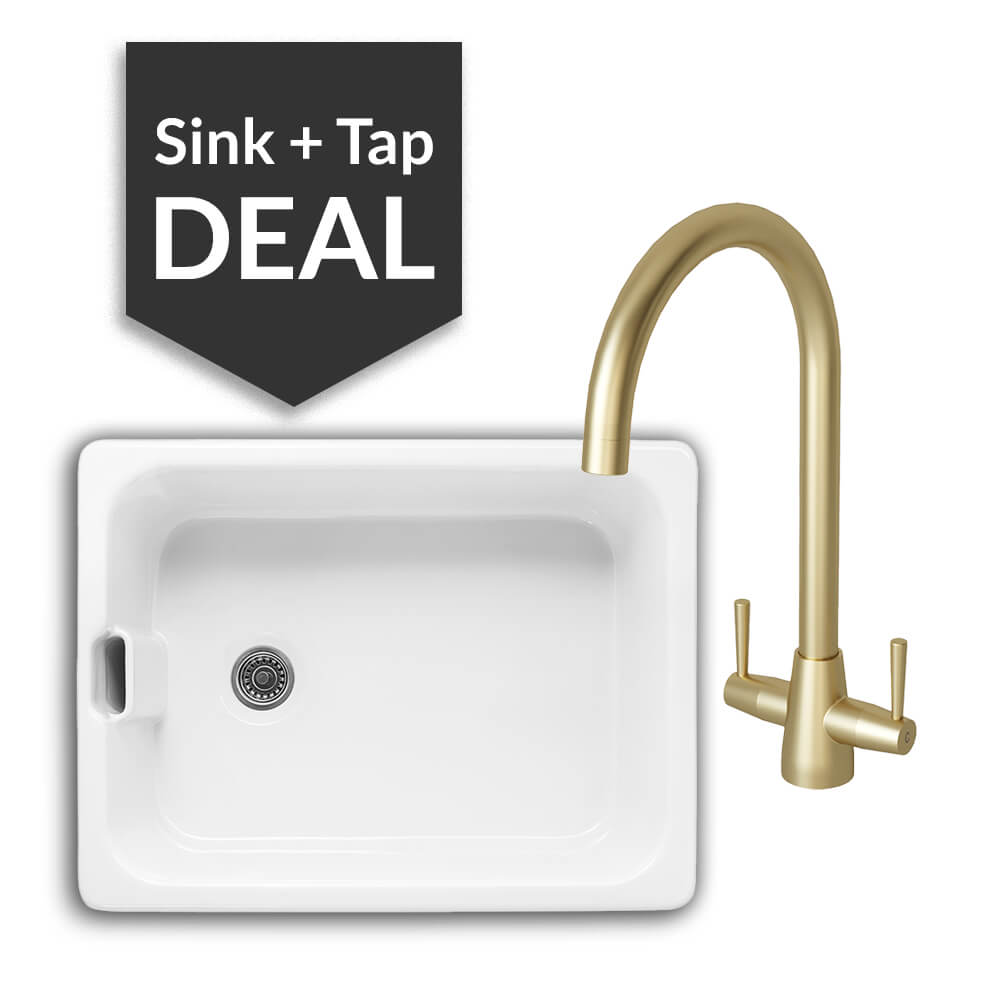 600mm Single Belfast Sink & Cascade Brass Tap Pack - 2024