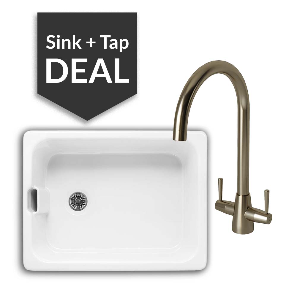 600mm Single Belfast Sink & Cascade Brushed Steel Tap Pack - 2024