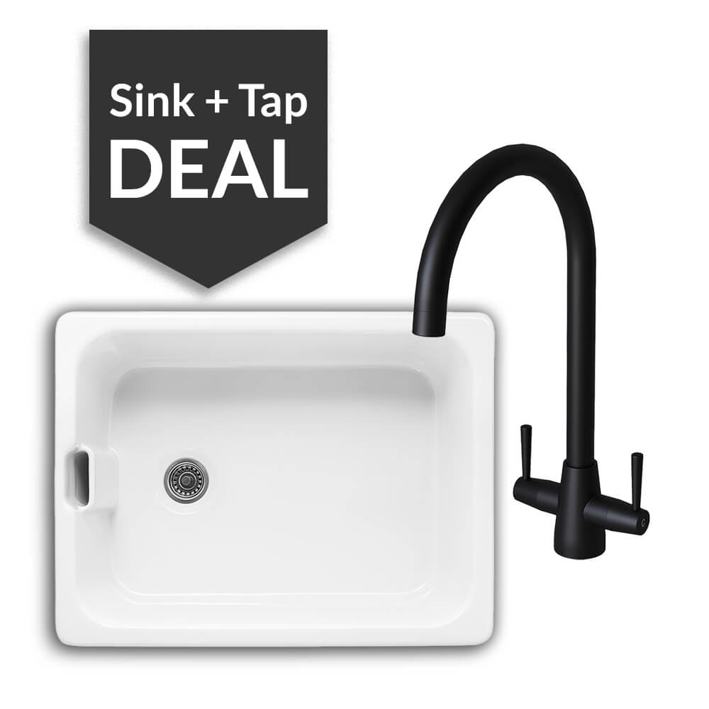 600mm Single Belfast Sink & Cascade Matte Black Tap Pack - 2024