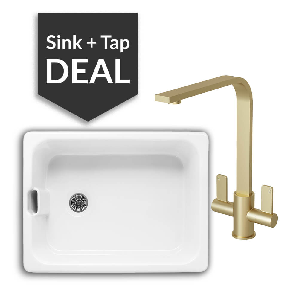 600mm Single Belfast Sink & Mesa Brass Tap Pack - 2024