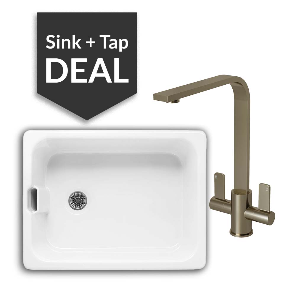 600mm Single Belfast Sink & Mesa Brushed Steel Tap Pack - 2024