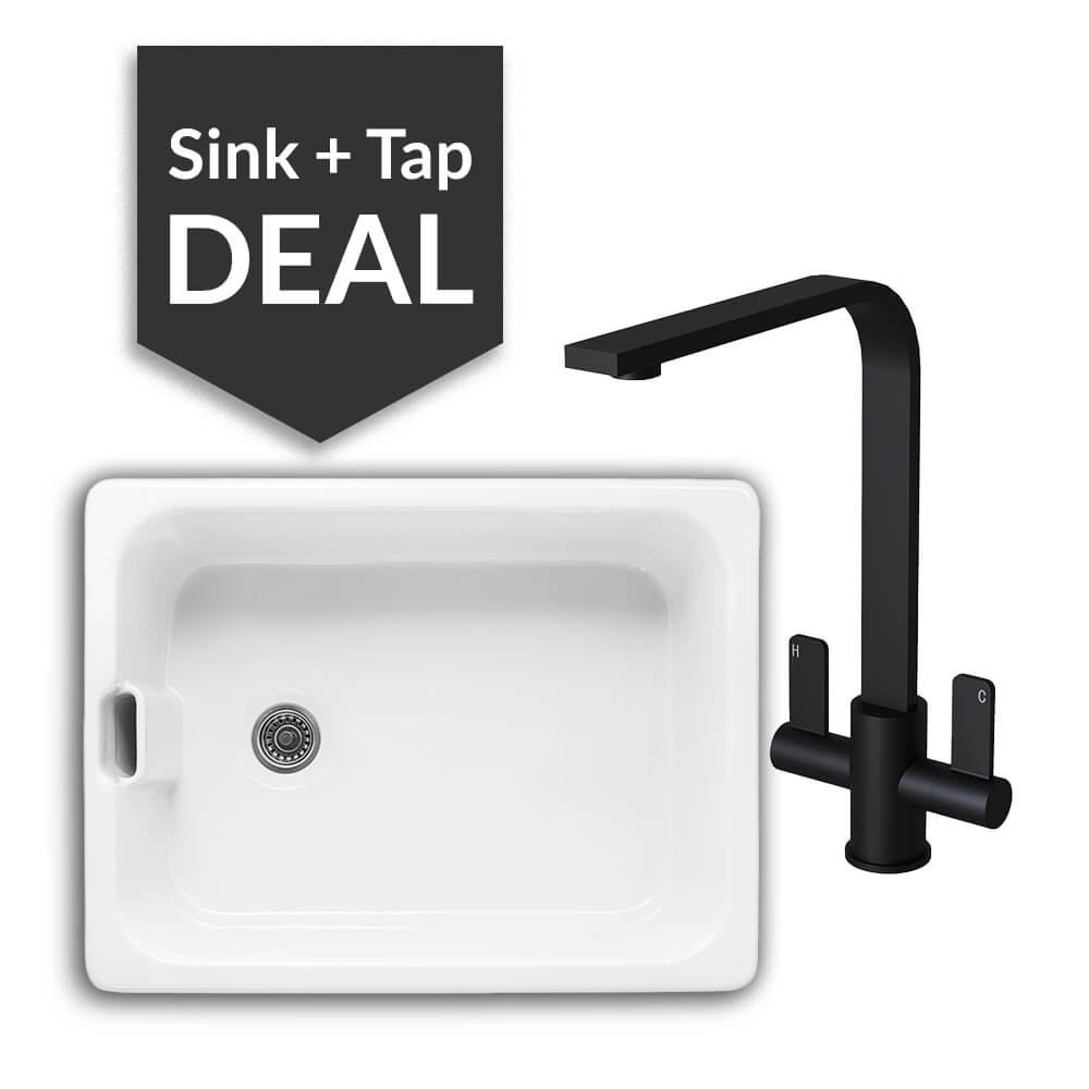 600mm Single Belfast Sink & Mesa Matte Black Tap Pack - 2024