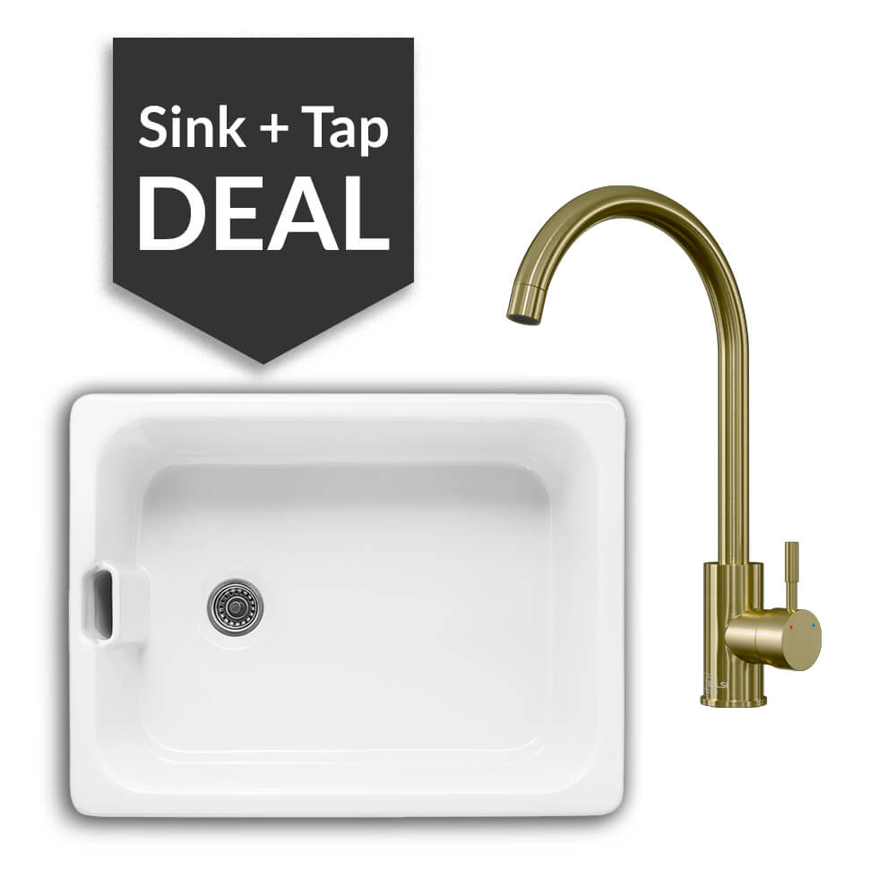 600mm Single Belfast Sink & Varone Brass Tap Pack - 2024