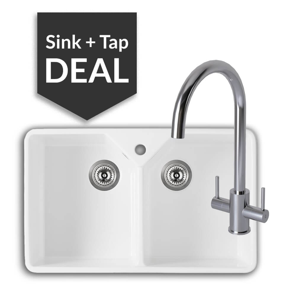 800mm Double Belfast Sink & Apsley Chrome Tap Pack - 2024