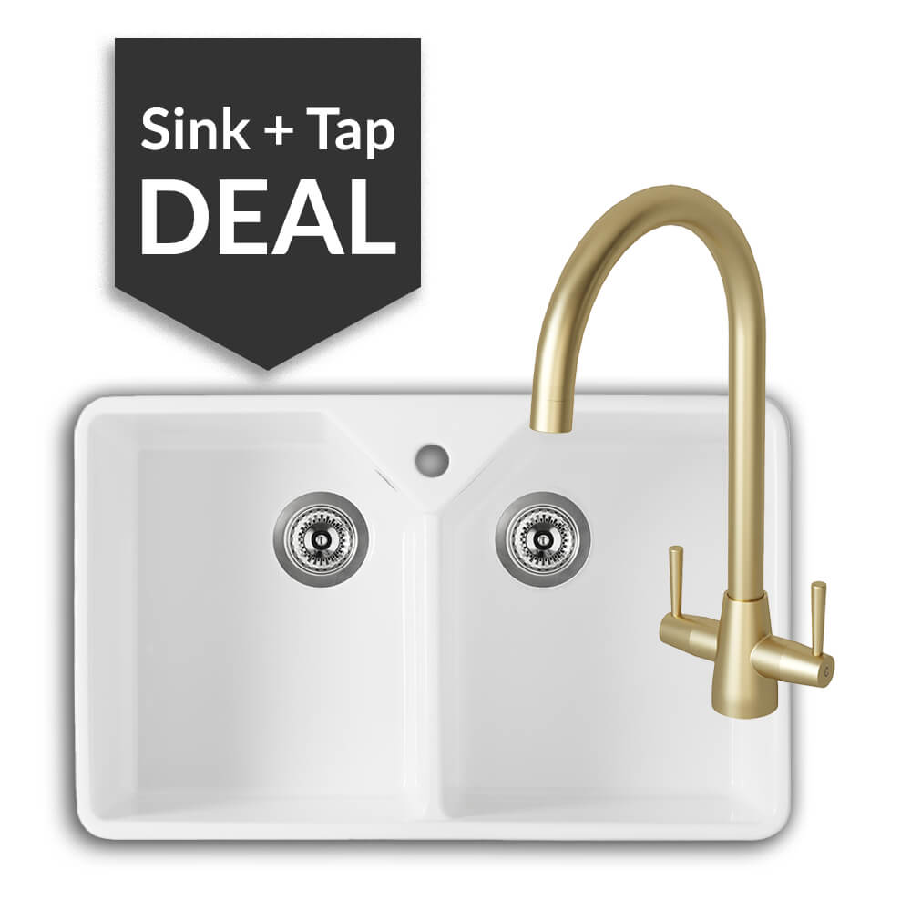 800mm Double Belfast Sink & Cascade Brass Tap Pack - 2024