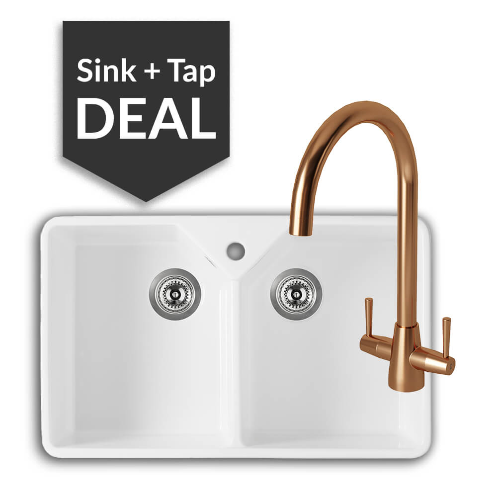 800mm Double Belfast Sink & Cascade Copper Tap Pack - 2024