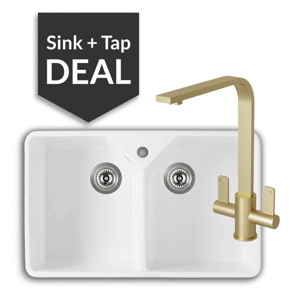 800mm Double Belfast Sink & Mesa Brass Tap Pack - 2024