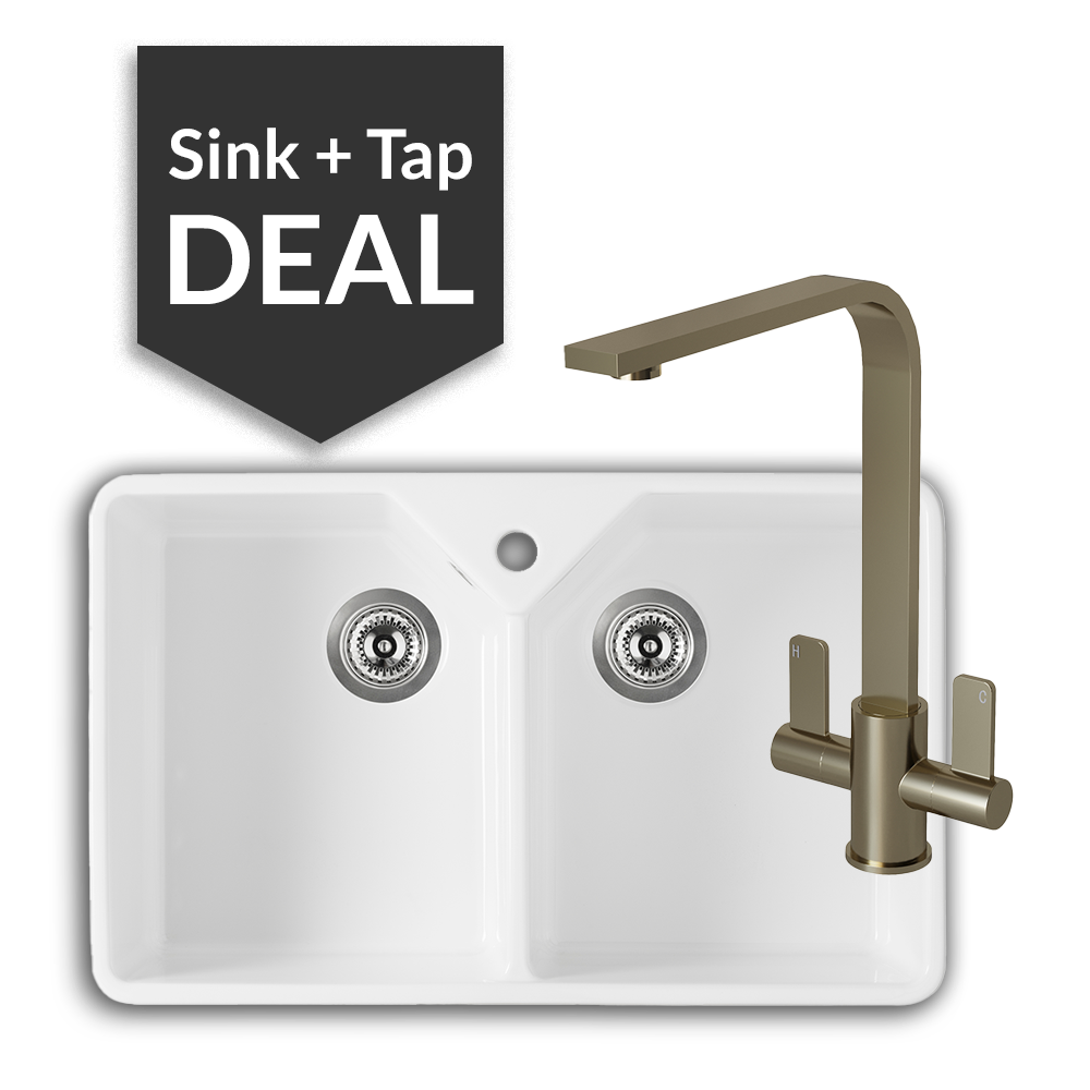 800mm Double Belfast Sink & Mesa Brushed Steel Tap Pack - 2024