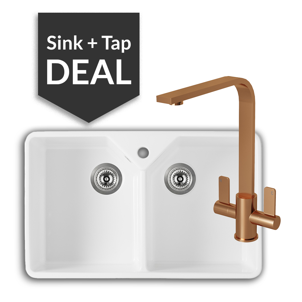 800mm Double Belfast Sink & Mesa Copper Tap Pack - 2024