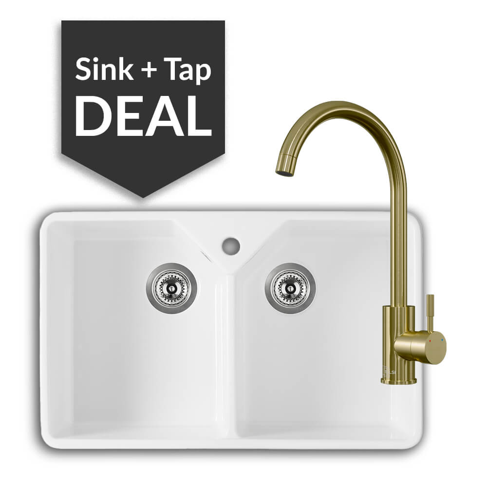 800mm Double Belfast Sink & Varone Brass Tap Pack - 2024