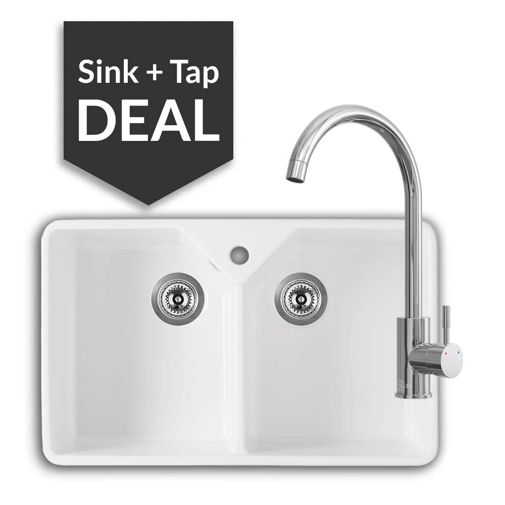 800mm Double Belfast Sink & Varone Chrome Tap Pack - 2024