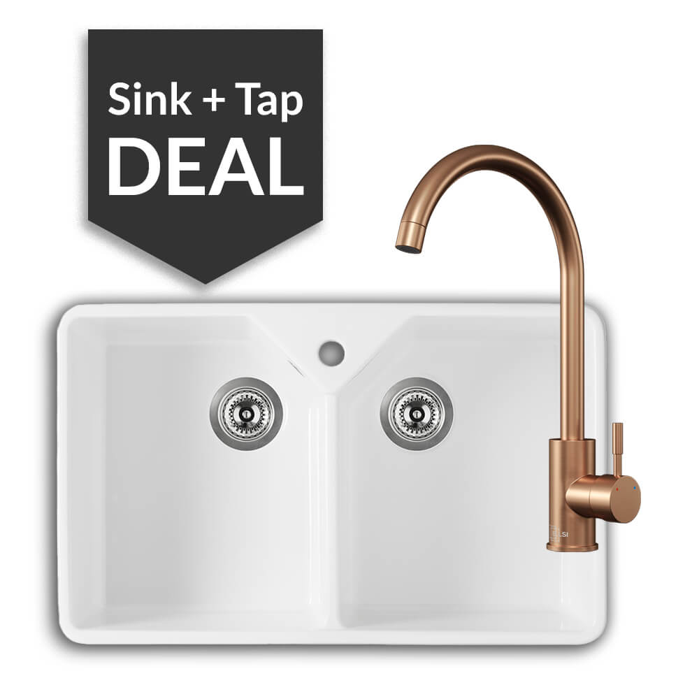 800mm Double Belfast Sink & Varone Copper Tap Pack - 2024