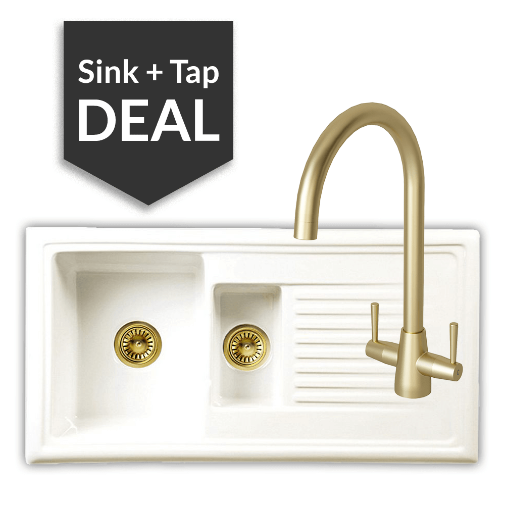 Ceramic 1.5 Bowl Sink & Cascade Brass Tap Pack - 2024