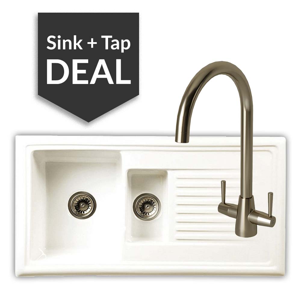 Ceramic 1.5 Bowl Sink & Cascade Brushed Steel Tap Pack - 2024