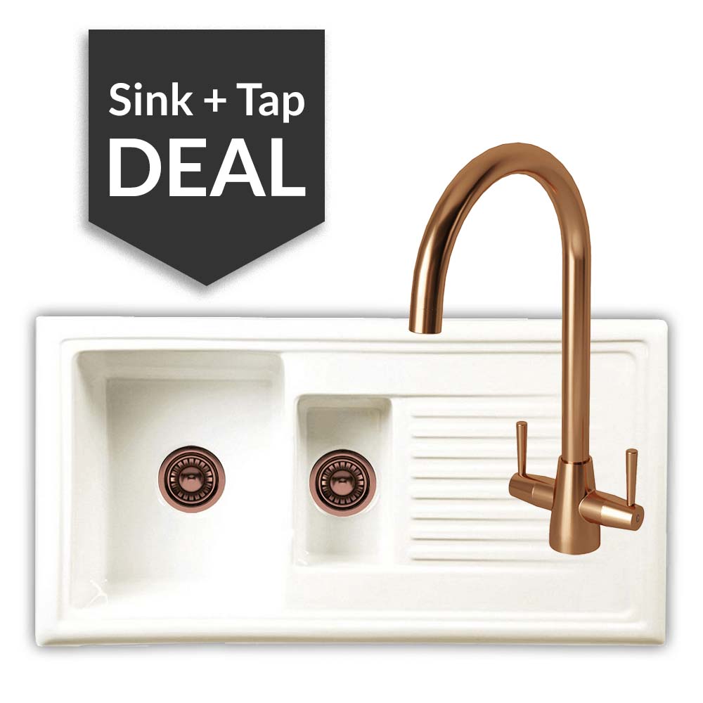 Ceramic 1.5 Bowl Sink & Cascade Copper Tap Pack - 2024