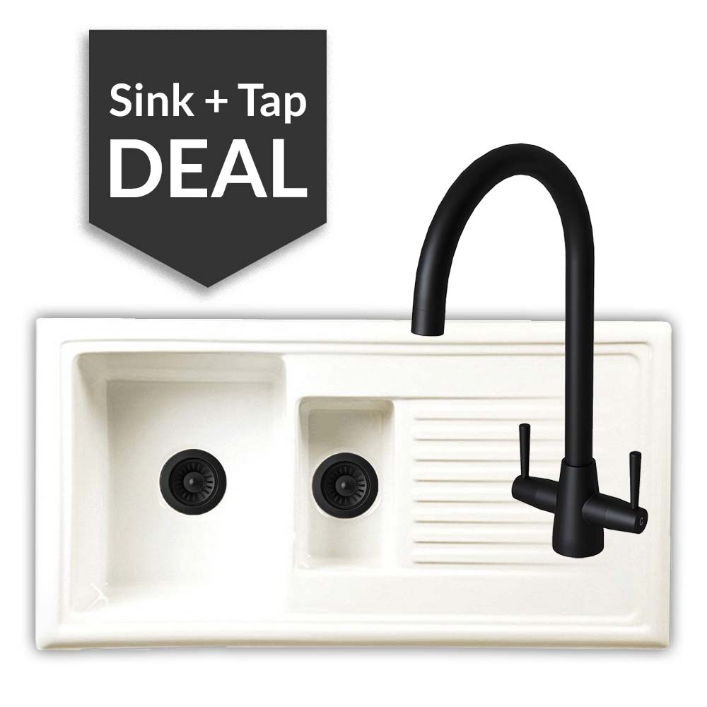 Ceramic 1.5 Bowl Sink & Cascade Matte Black Tap Pack - 2024