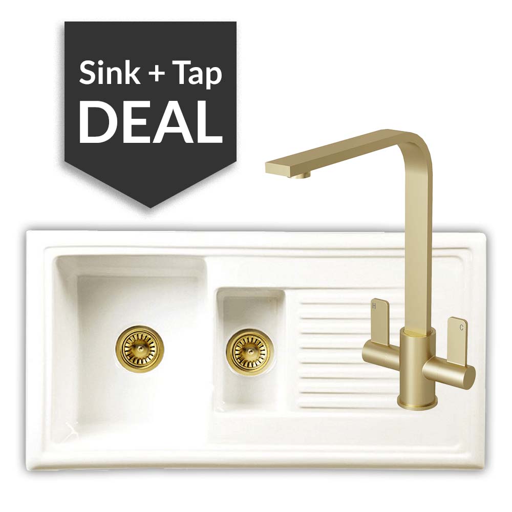 Ceramic 1.5 Bowl Sink & Mesa Brass Tap Pack - 2024