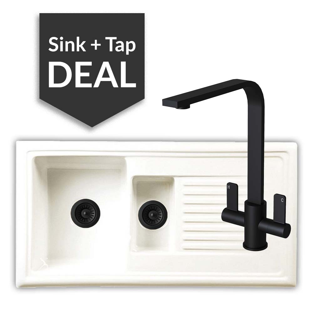 Ceramic 1.5 Bowl Sink & Mesa Matte Black Tap Pack - 2024