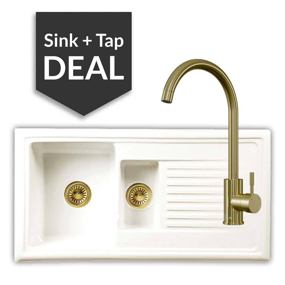 Ceramic 1.5 Bowl Sink & Varone Brass Tap Pack - 2024