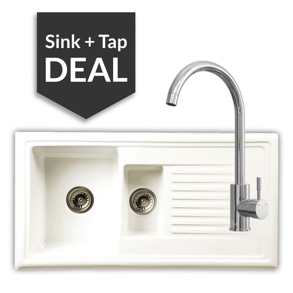 Ceramic 1.5 Bowl Sink & Varone Chrome Tap Pack - 2024