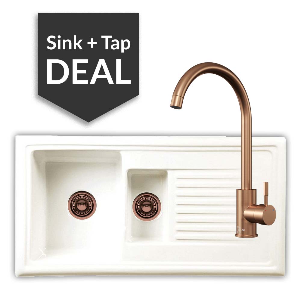 Ceramic 1.5 Bowl Sink & Varone Copper Tap Pack - 2024