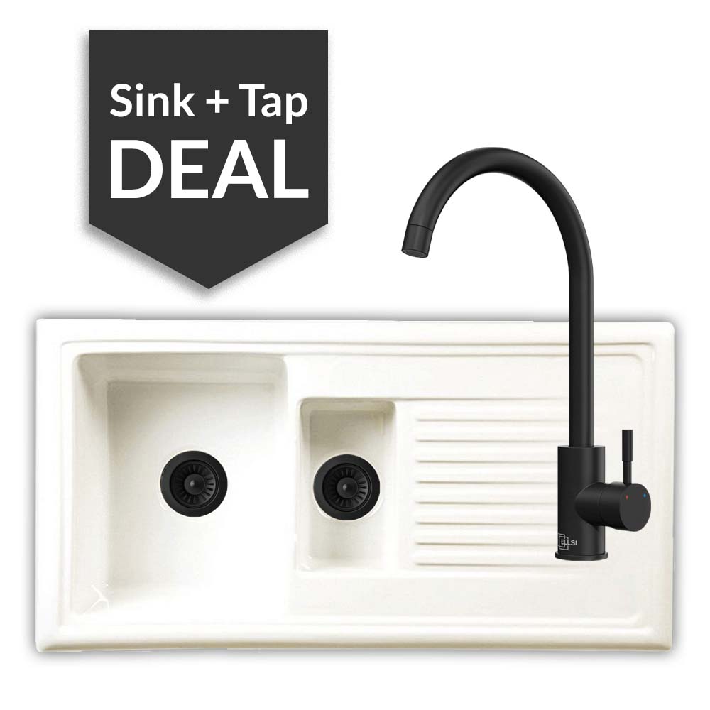 Ceramic 1.5 Bowl Sink & Varone Matte Black Tap Pack - 2024