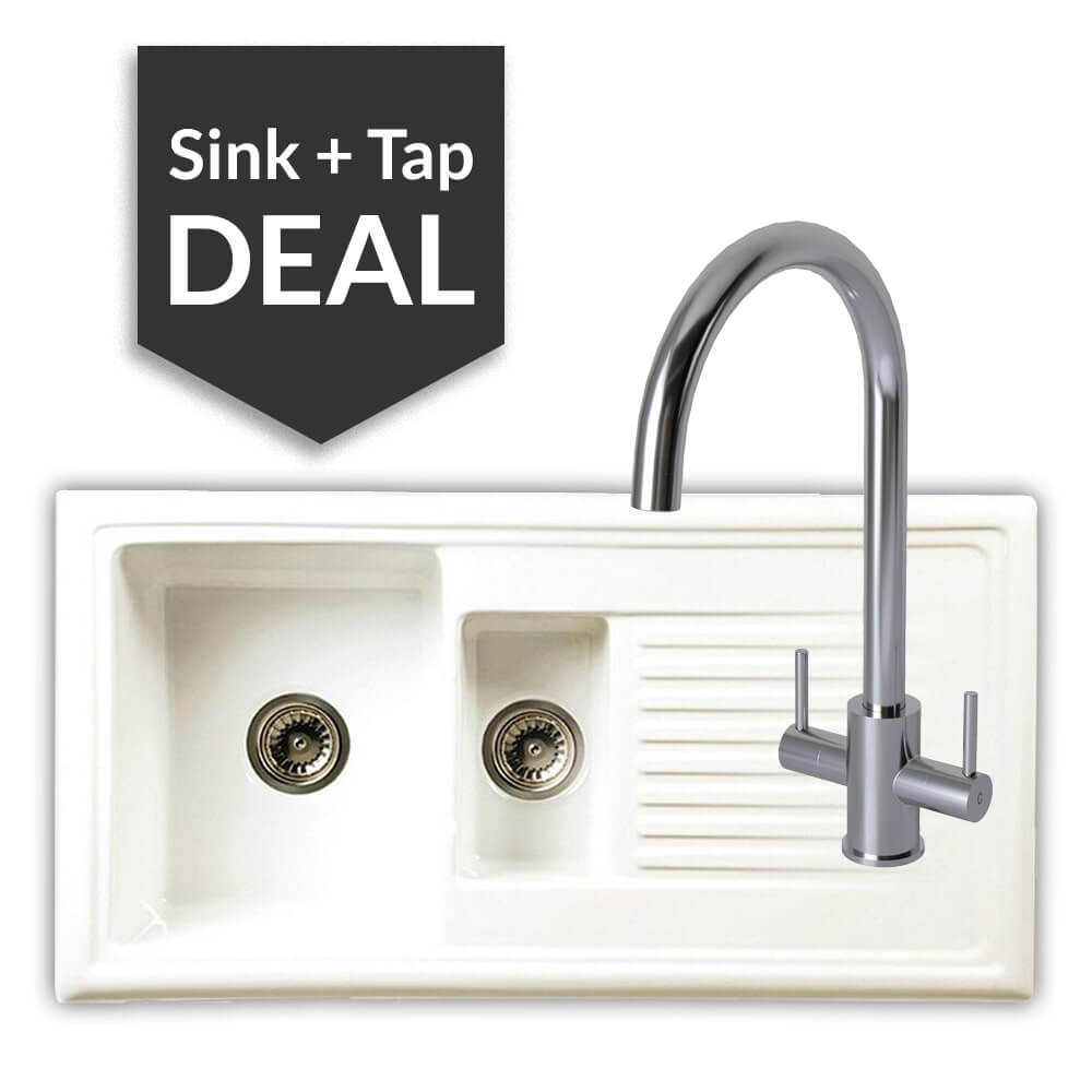 Ceramic 1.5 Bowl Sink & Apsley Chrome Tap Pack - 2024