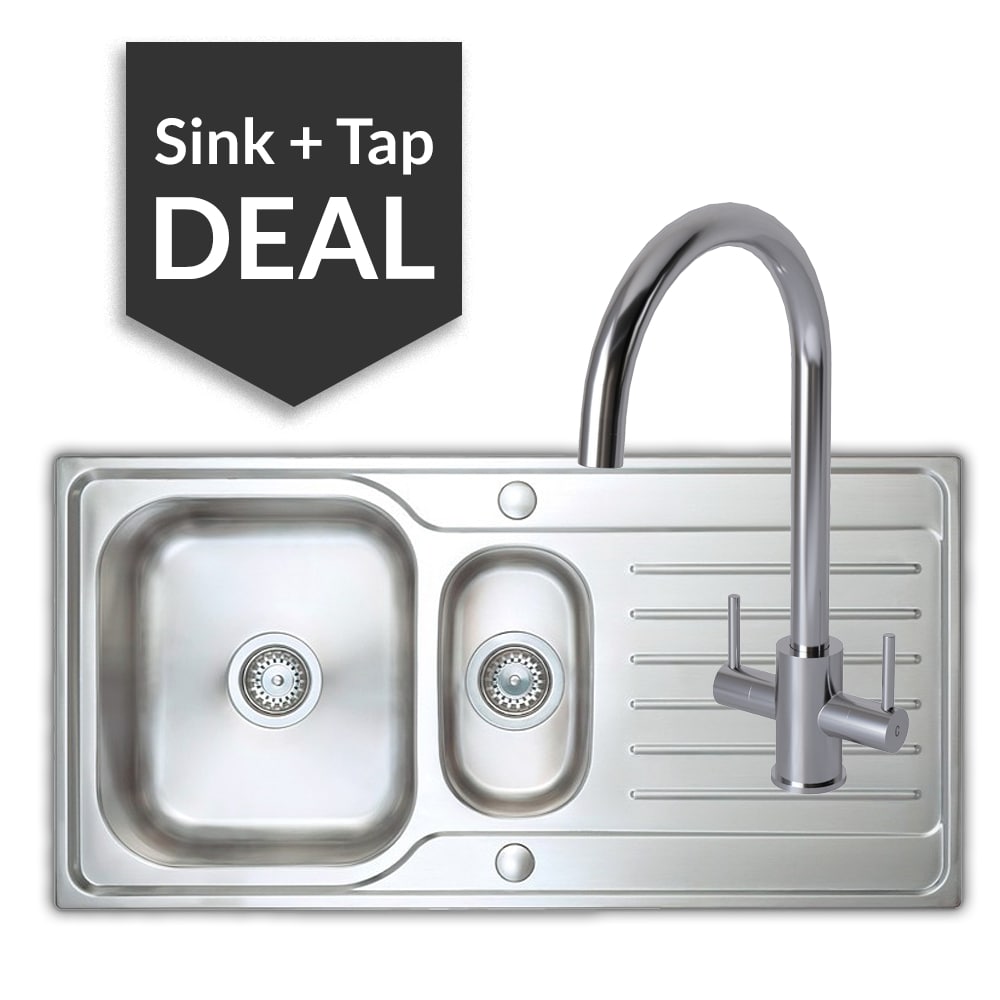 Premium Stainless Steel 1.5 Bowl Sink & Apsley Chrome Tap Pack - 2024