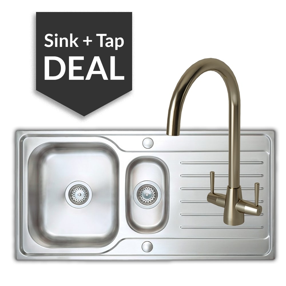 Premium Stainless Steel 1.5 Bowl Sink & Cascade Brushed Steel Tap Pack - 2024