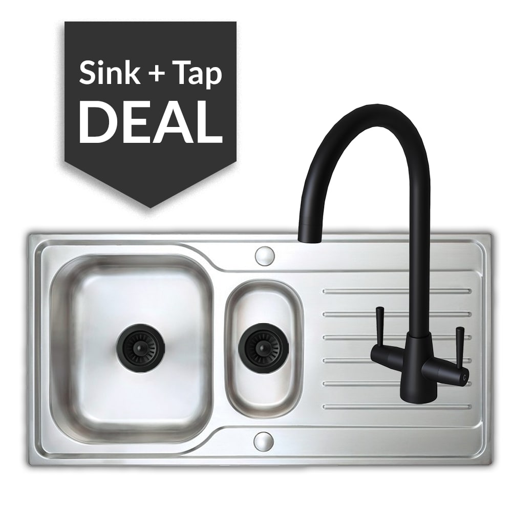 Premium Stainless Steel 1.5 Bowl Sink & Cascade Matte Black Tap Pack - 2024