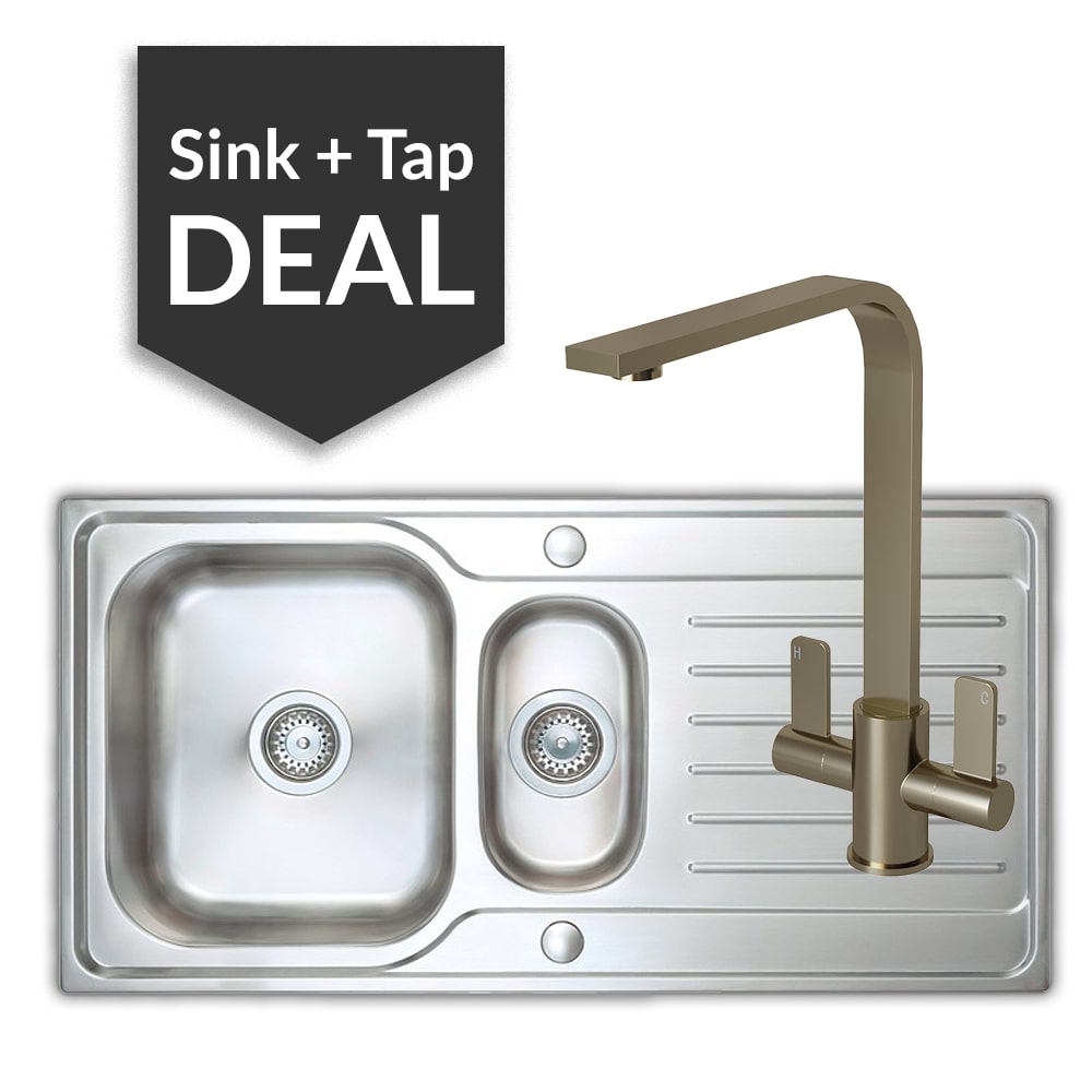 Premium Stainless Steel 1.5 Bowl Sink & Mesa Brushed Steel Tap Pack - 2024