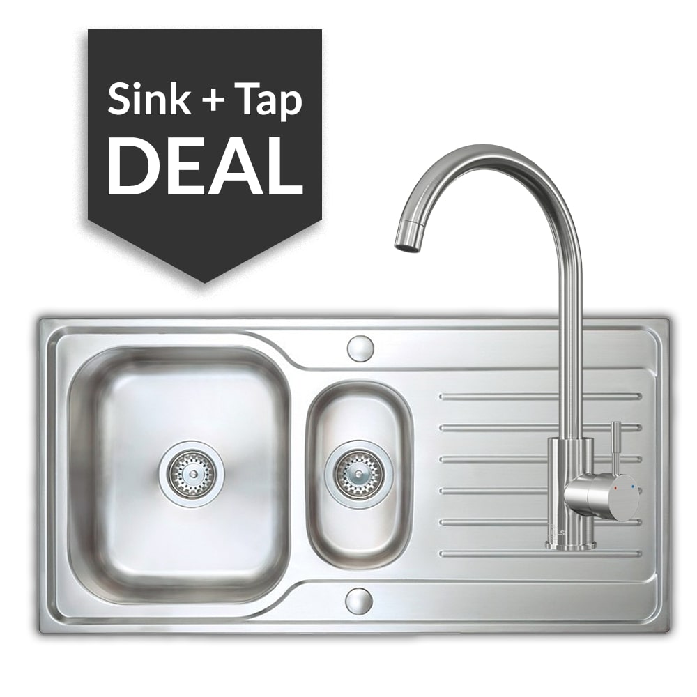 Premium Stainless Steel 1.5 Bowl Sink & Varone Brushed Steel Tap Pack - 2024